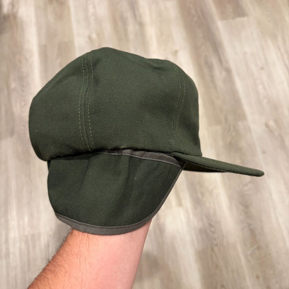 90s Carhartt Insulated Fitted Hat Ear Flap Olive Green USA Made Size XL - Picture 2 of 4